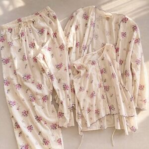 Coquette Cottagecore 3pc Cotton Lounge Set Floral Soft Life Summer L XL Women's